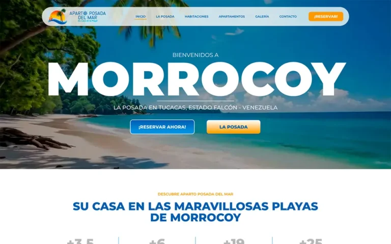 Página web de Aparto Posada del Mar, una posada en Tucacas, Venezuela