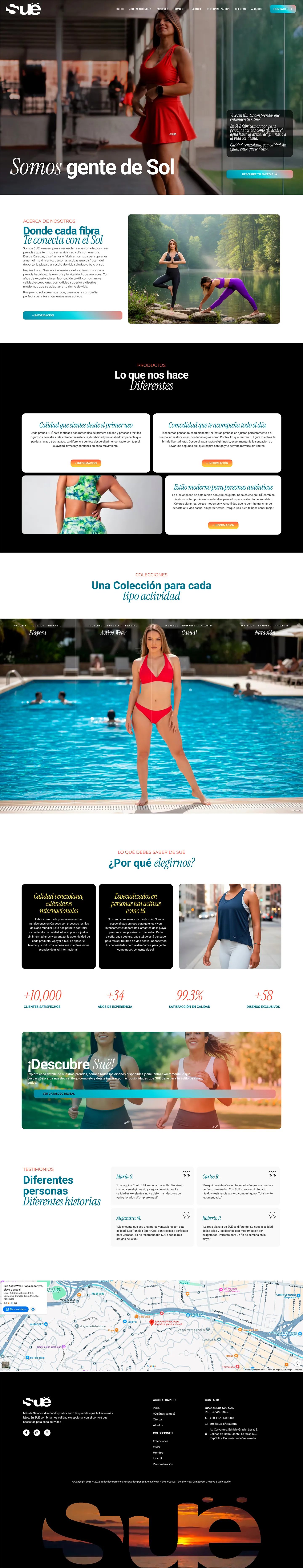 Página de inicio del sitio de Suë Activewear en computador