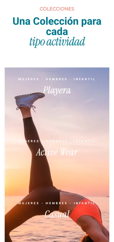 Colecciones del sitio de Suë Activewear en celular
